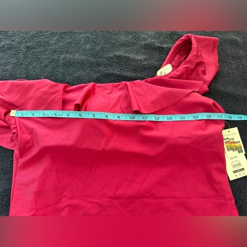 One Shoulder Ruffle Bathing Suit Top Size Large Fuchsia Pink NWT Time & Tru - Picture 10 of 12
